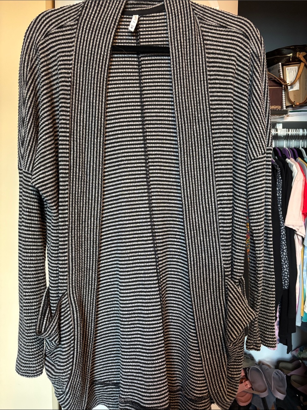 Z Supply Black & White Striped Open-Front Cardigan